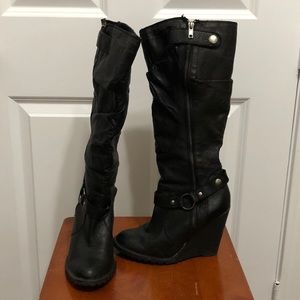 Moto wedge leather boots